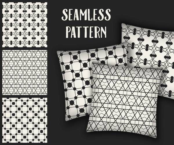 Black with white seamless pattern and mockup vector 06