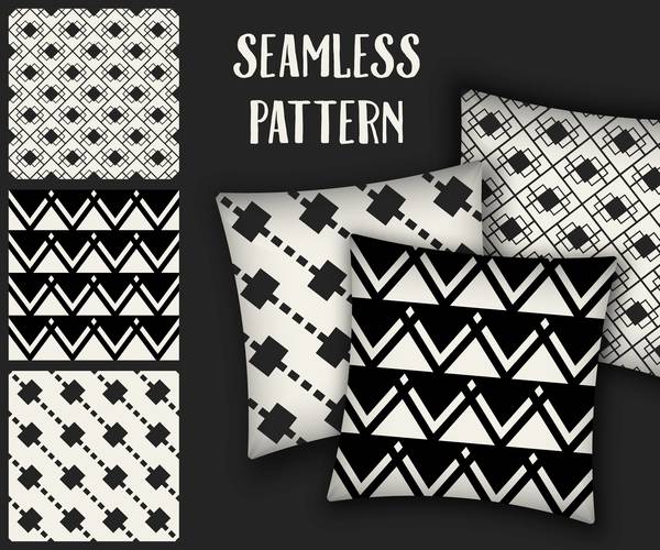 Black with white seamless pattern and mockup vector 07