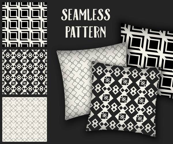 Black with white seamless pattern and mockup vector 08