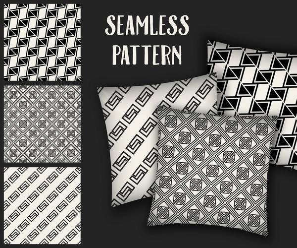 Black with white seamless pattern and mockup vector 09