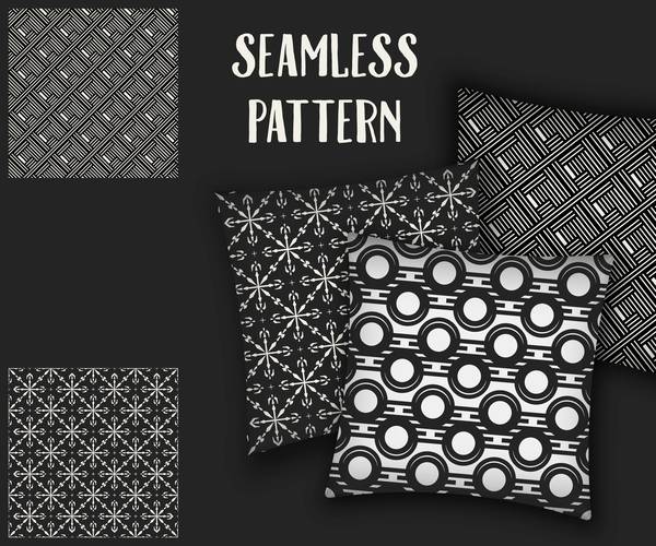 Black with white seamless pattern and mockup vector 10