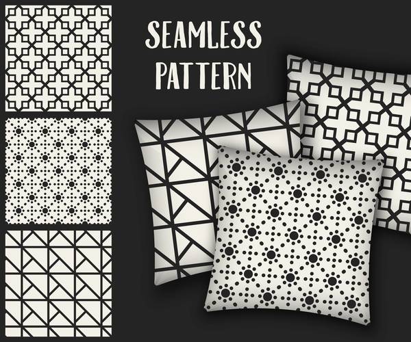 Black with white seamless pattern and mockup vector 12