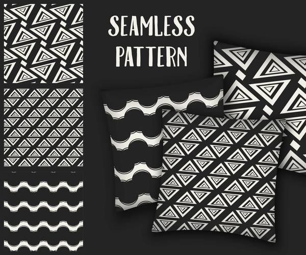 Black with white seamless pattern and mockup vector 13