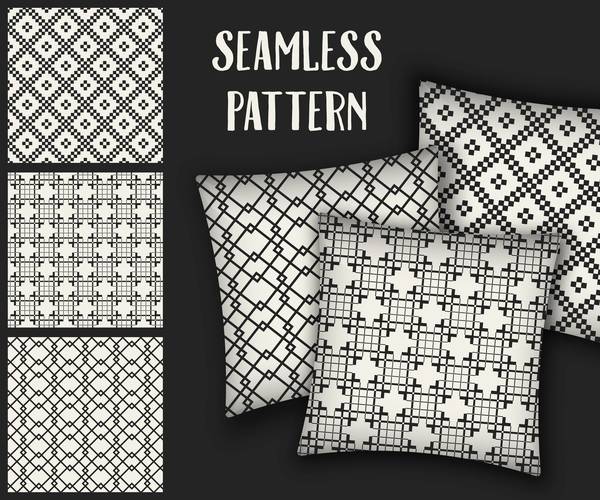 Black with white seamless pattern and mockup vector 14
