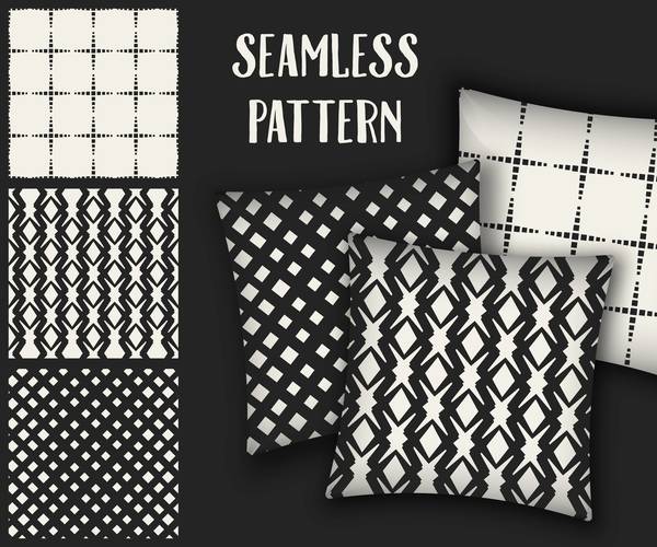 Black with white seamless pattern and mockup vector 15