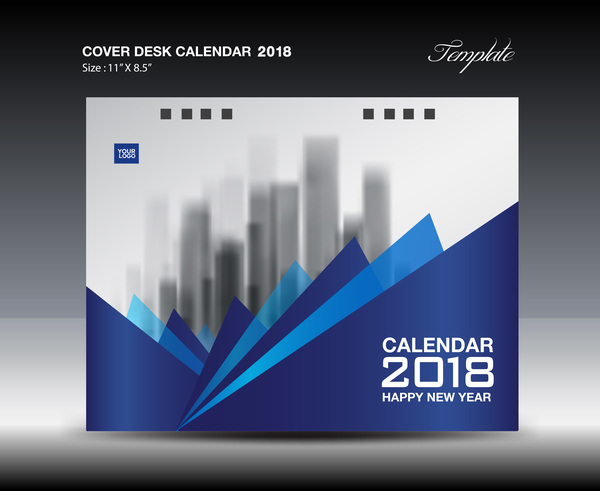Blue Cover Desk Calendar 2018 template vector material 01