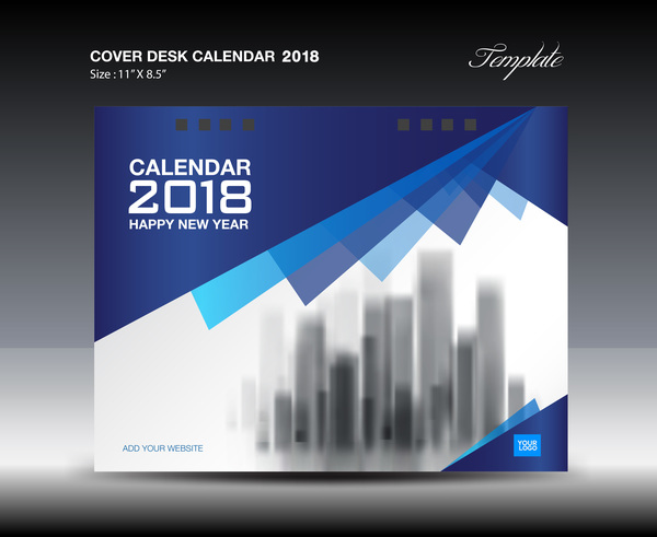 Blue Cover Desk Calendar 2018 template vector material 02