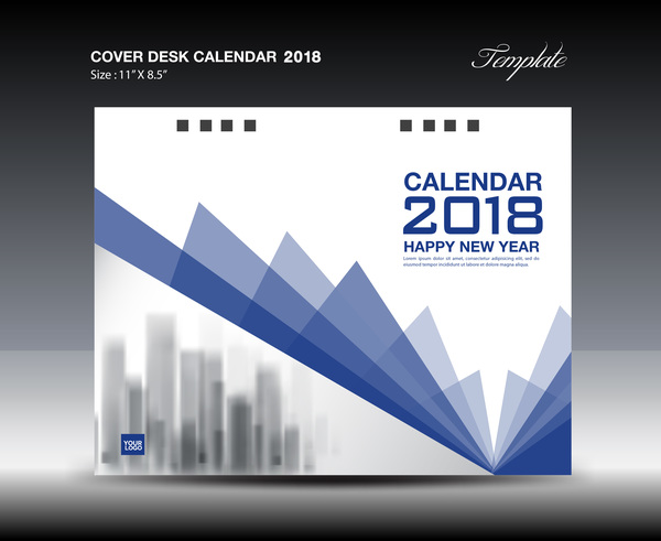 Blue Cover Desk Calendar 2018 template vector material 04