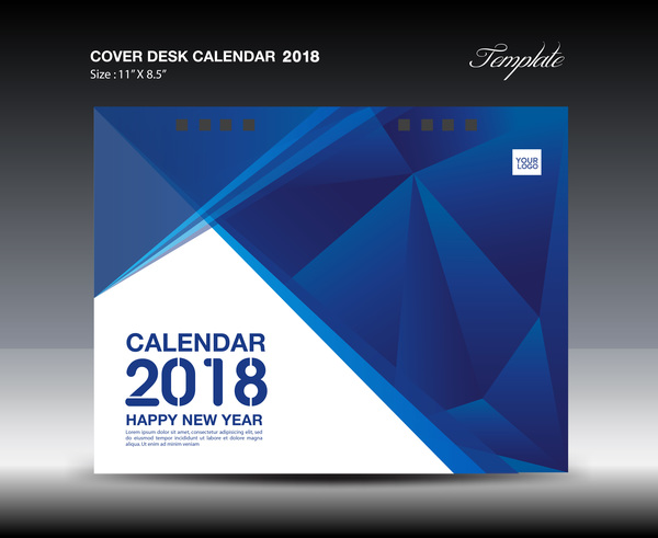 Blue Cover Desk Calendar 2018 template vector material 05