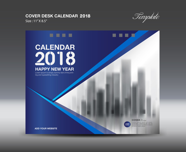 Blue Cover Desk Calendar 2018 template vector material 07