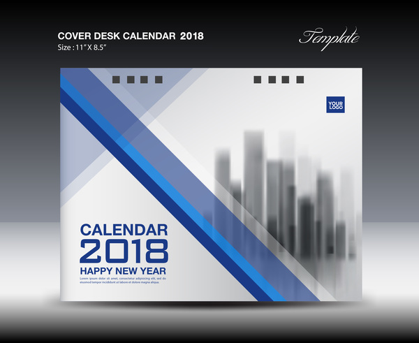 Blue Cover Desk Calendar 2018 template vector material 09