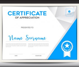 Blue certificate template layout design vector 01
