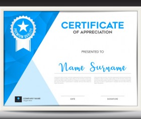 Blue certificate template layout design vector 02