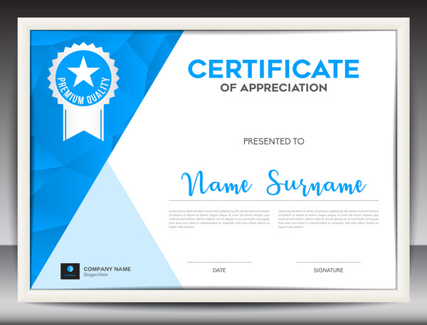 Blue certificate template layout design vector 02 free download