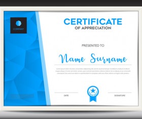 Blue certificate template design vectors 06 free download