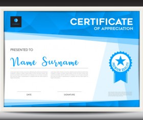 Blue certificate template layout design vector 08