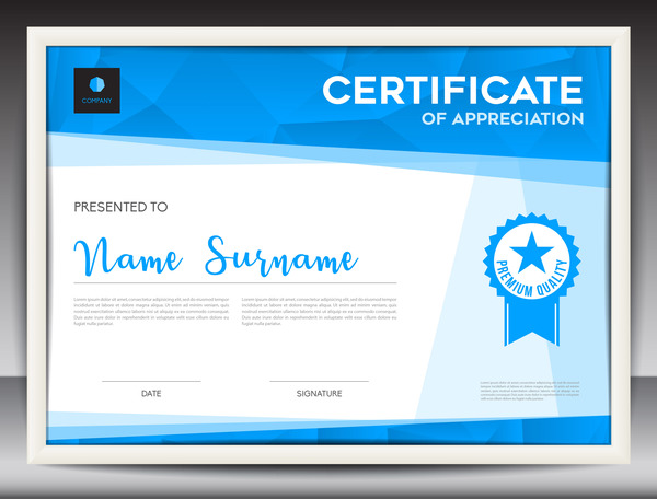 Blue certificate template layout design vector 08