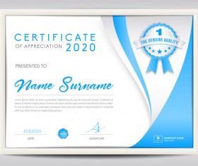 Blue certificate template layout design vector 09