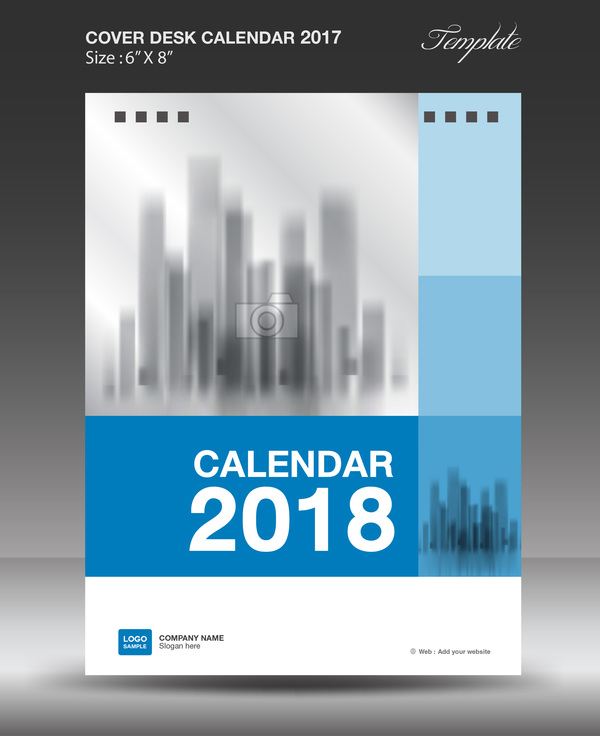 Blue vertical desk calendar 2018 cover template vector