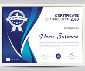 Certificate template with blue abstract background vector 03