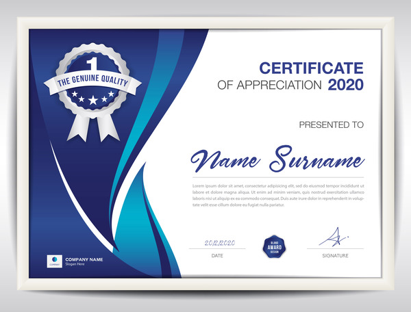 Certificate template with blue abstract background vector 03