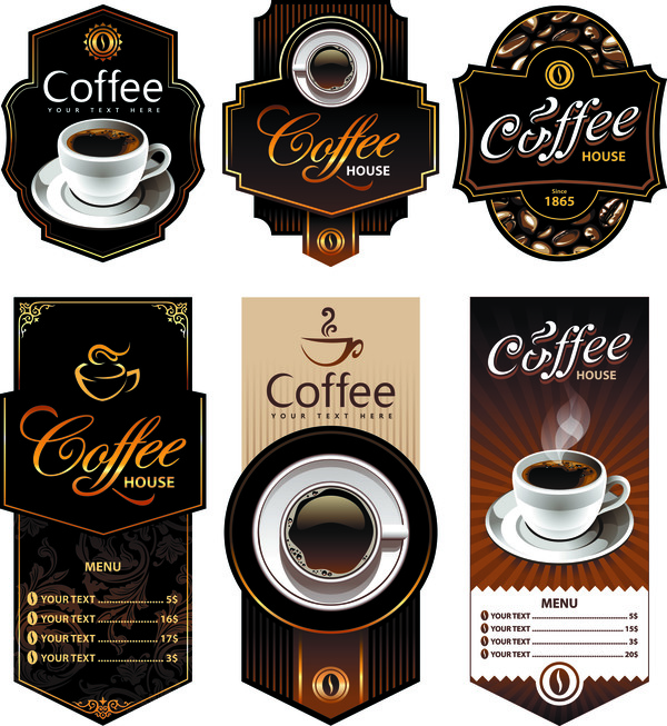 Coffee labels with menu banner vector material