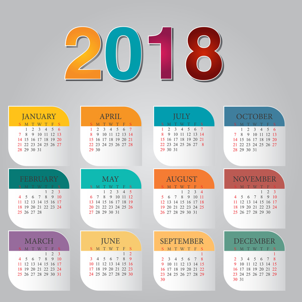 Colorful calendar 2018 template vector design 01