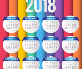 Creative calendar 2018 template with colored background vector