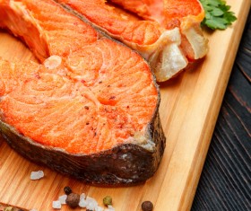 Crispy roasted salmon steak with vegetables Stock Photo 06