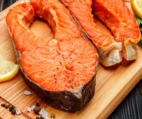 Crispy roasted salmon steak with vegetables Stock Photo 07