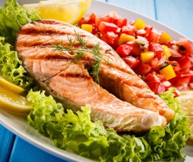 Crispy roasted salmon steak with vegetables Stock Photo 10