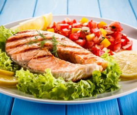 Crispy roasted salmon steak with vegetables Stock Photo 12