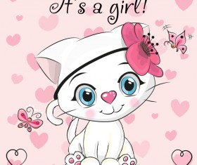 Cute cartoon cat card vector 01