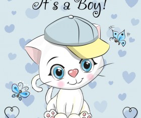 Cute cartoon cat card vector 02