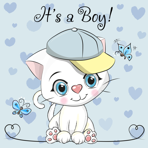 Cute cartoon cat card vector 02