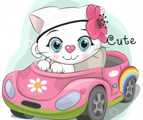 Cute cartoon cat card vector 05