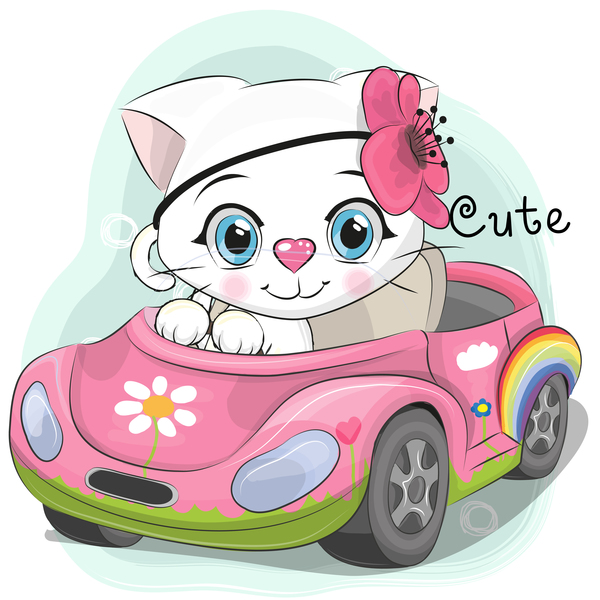 Cute cartoon cat card vector 05