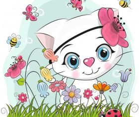 Cute cartoon cat card vector 06