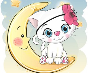 Cute cartoon cat card vector 07