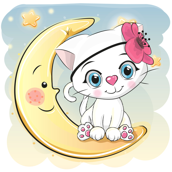 Cute cartoon cat card vector 07
