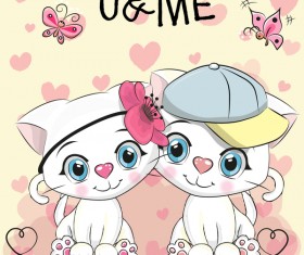 Cute couple cats cartoon vector 01