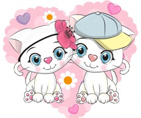Cute couple cats cartoon vector 02