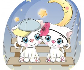 Cute couple cats cartoon vector 03
