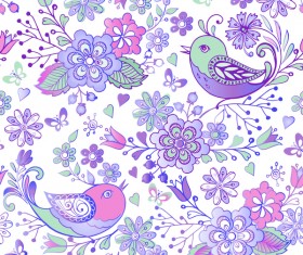 Cute seamless pattern with birds and flowers vector