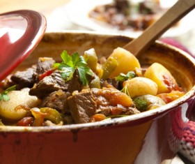 Delicious potatoes stewed beef Stock Photo