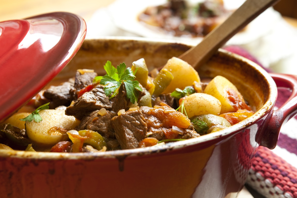 Delicious potatoes stewed beef Stock Photo