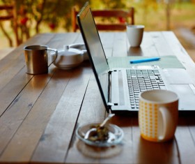 Desktop on the coffee with tablet Stock Photo 01