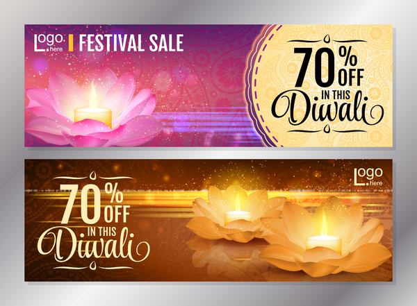Diwali festival discount banners vector 02
