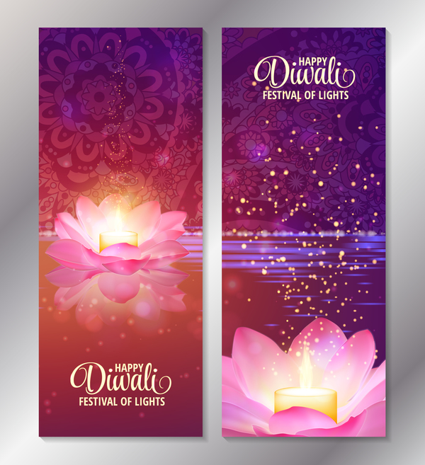 Diwali festival vertical banners vector