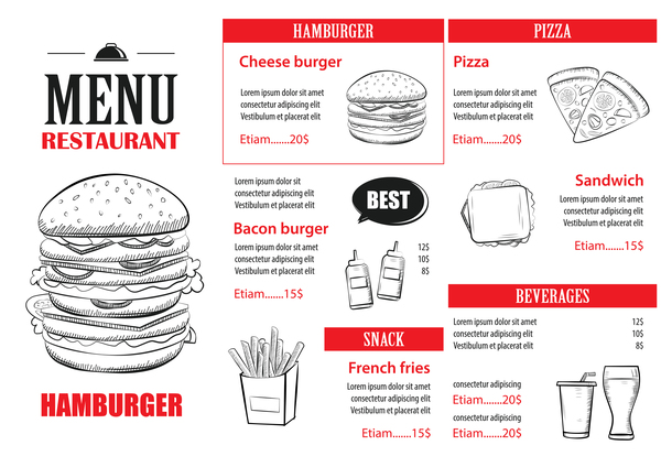 Fast food restaurant menu vectors 02